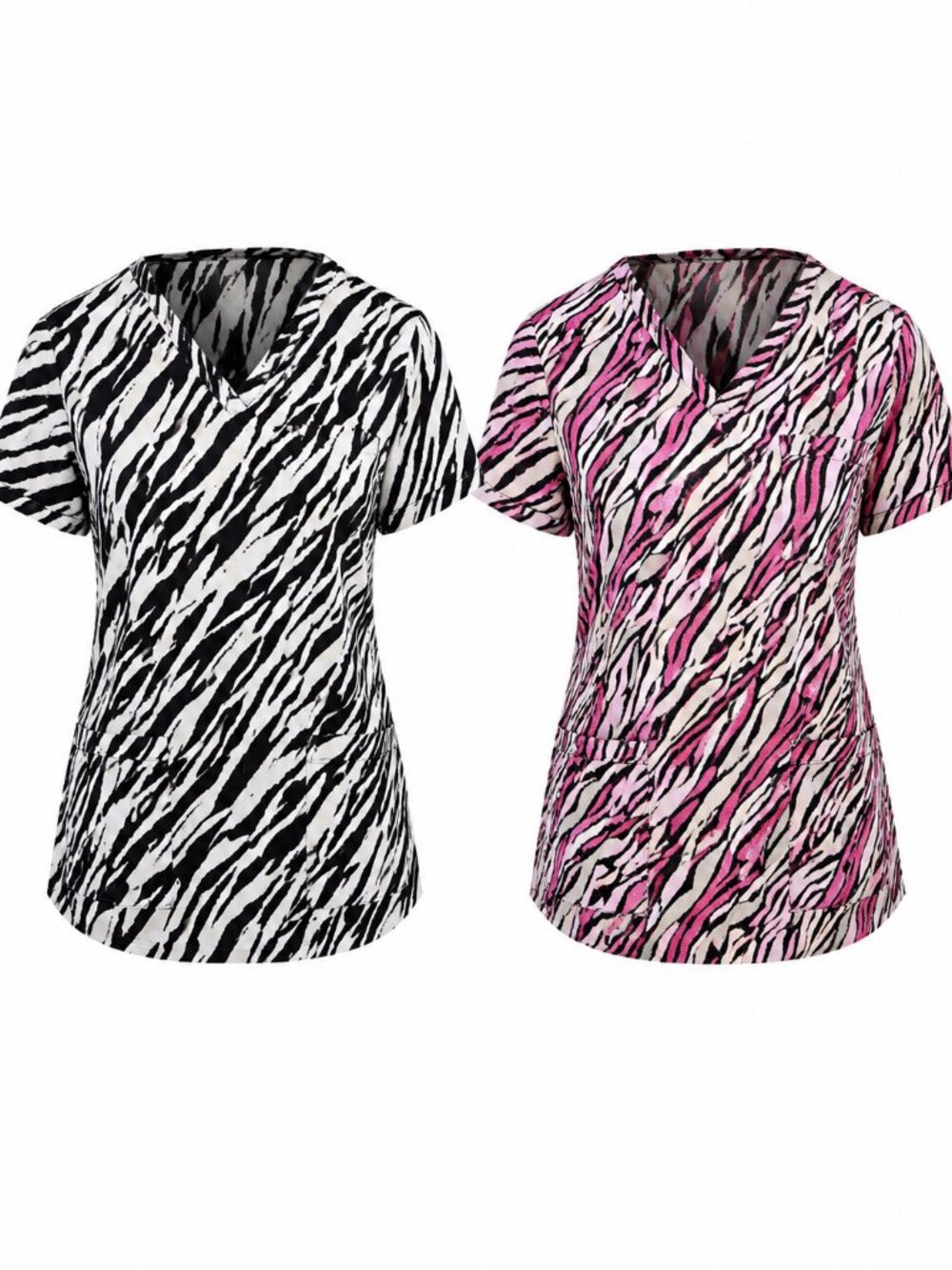 2 Zebra Print Koi Scrub Tops Bundle – Women’s Medium